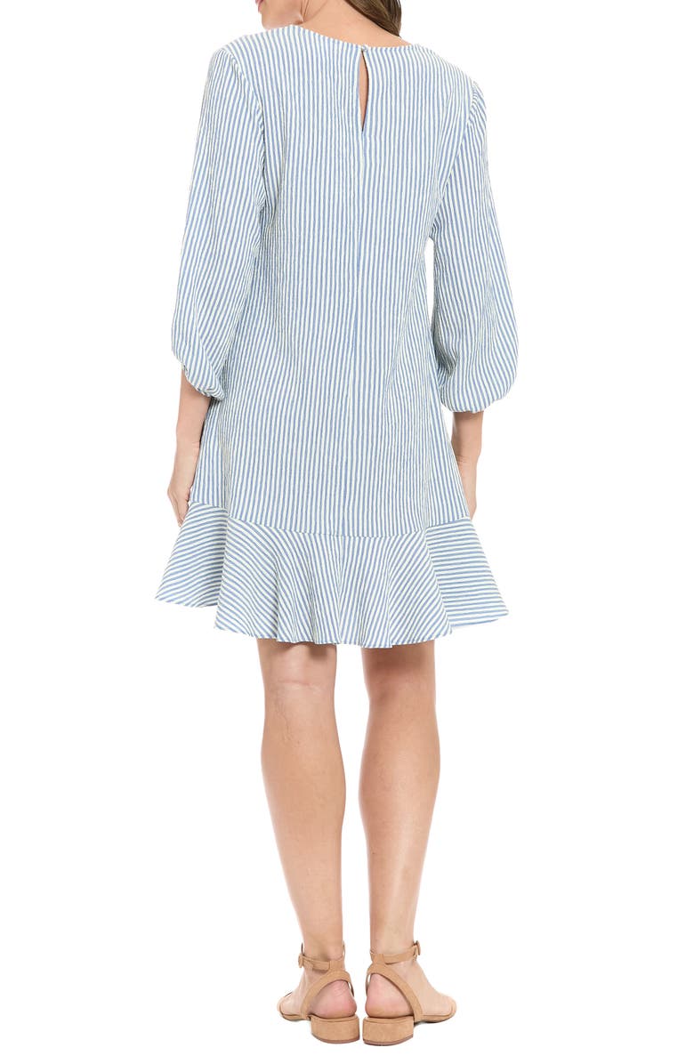 London Times Stripe Puff Sleeve Flounce Hem Shift Dress, Alternate, color, Blue/ Ivory 5