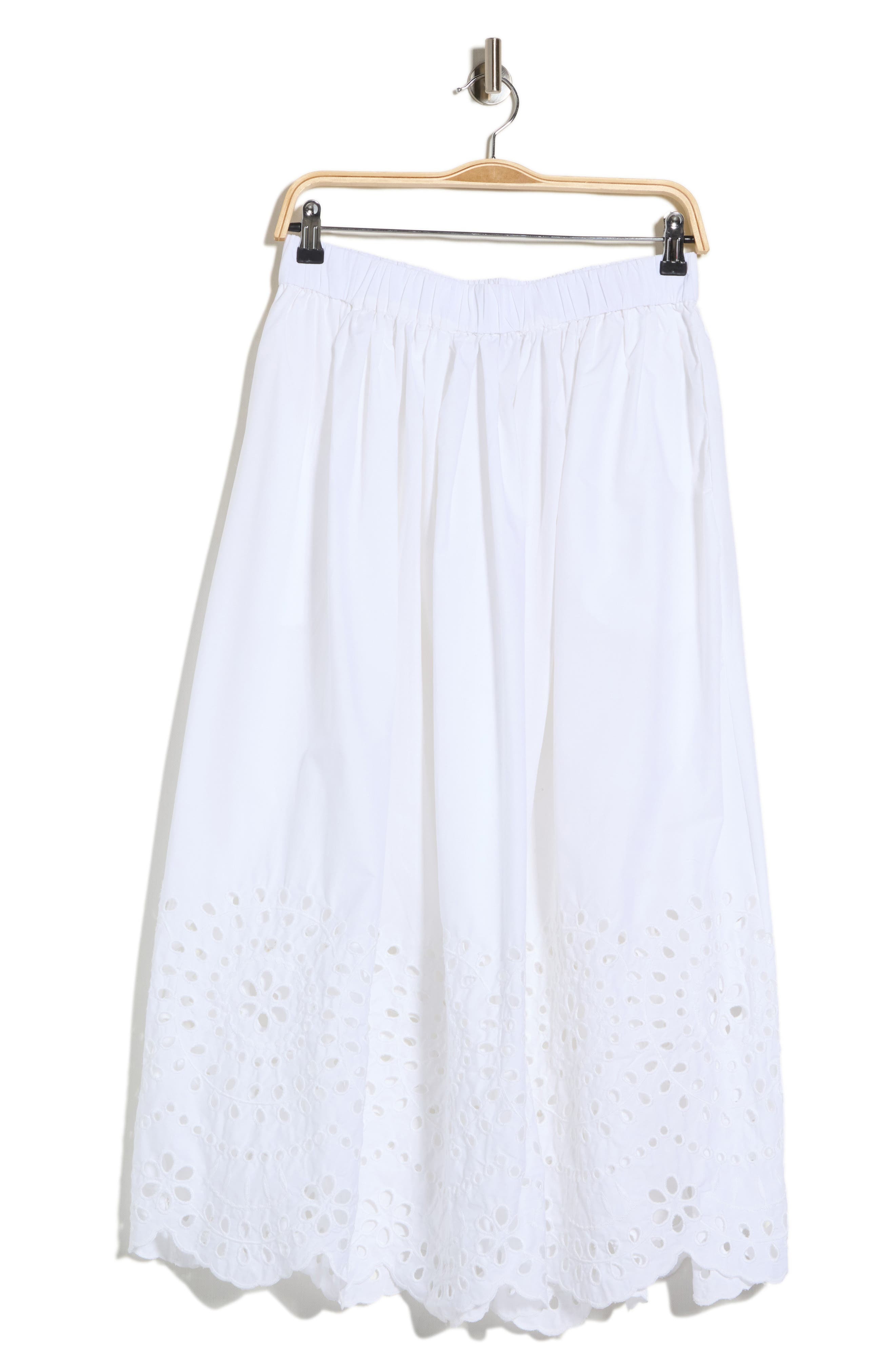 Ellen Tracy Embroidered Eyelet Cotton Poplin Pull-On Skirt