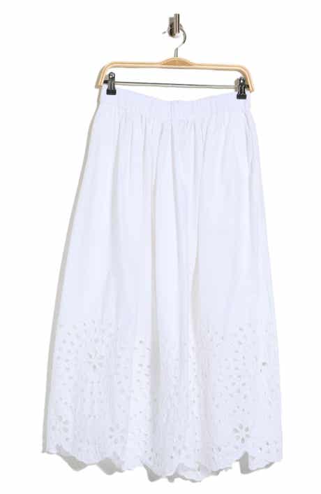 Ellen Tracy Embroidered Eyelet Cotton Poplin Pull-On Skirt