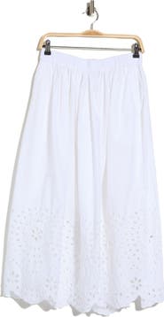 Ellen Tracy Embroidered Eyelet Cotton Poplin Pull-On Skirt