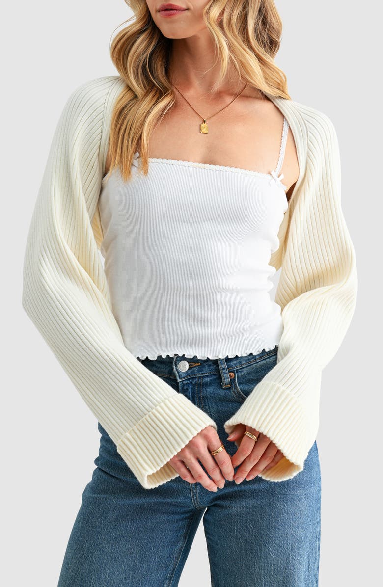 All in Favor Rib Knit Bolero, Main, color, White