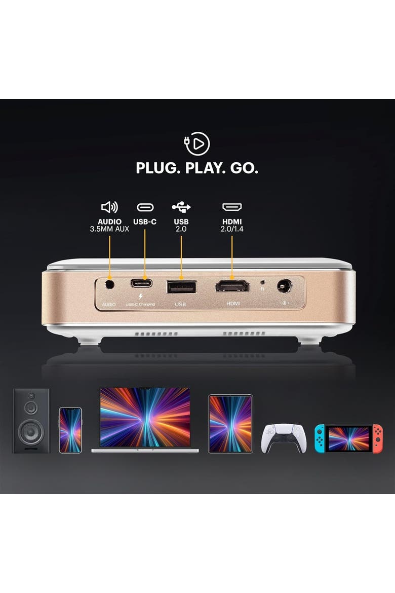 Luma 450 Smart Projector, Full HD Portable Pico Projector with Tripod, Remote & Carrying Case, Alternate, color, White