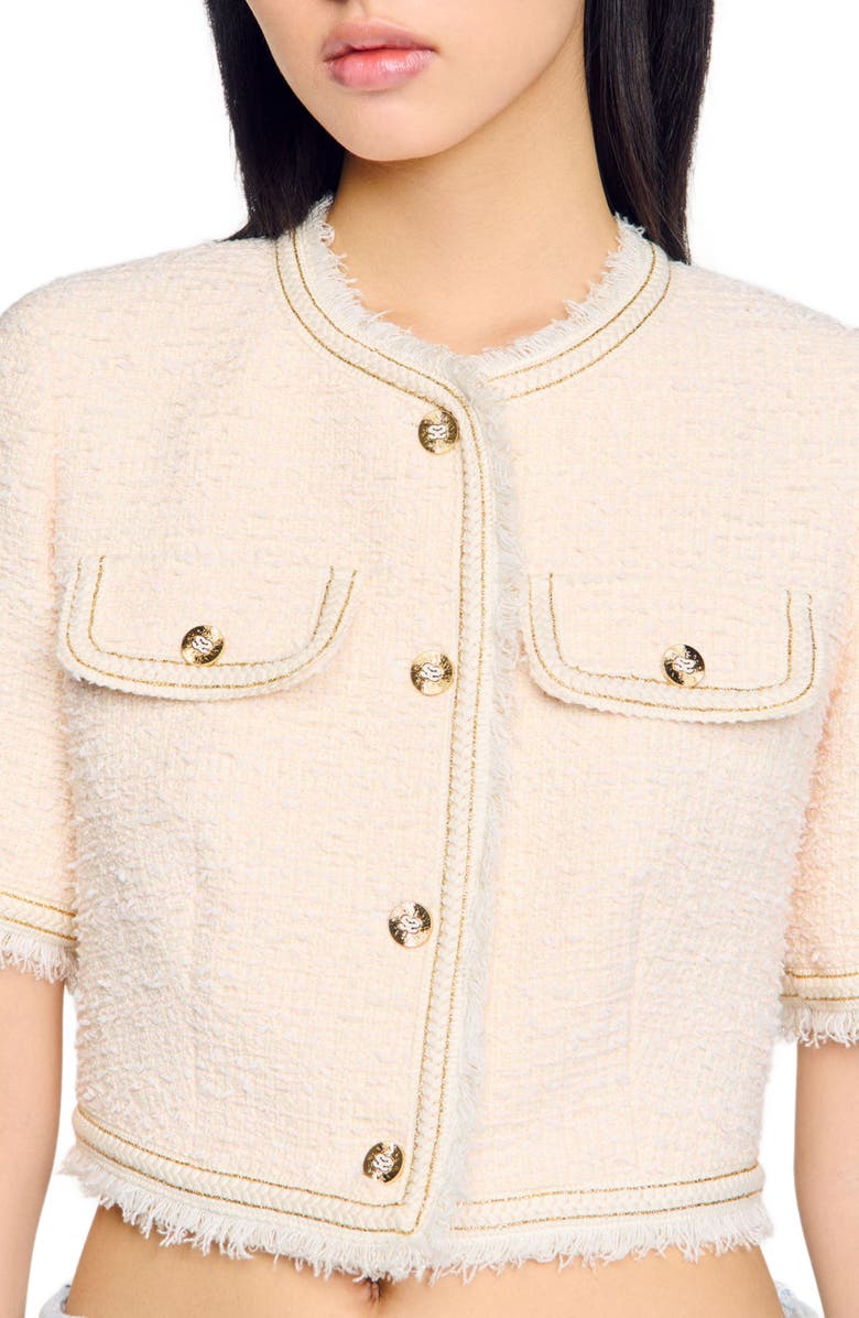 SANDRO Short-sleeved tweed jacket, Alternate, color, 