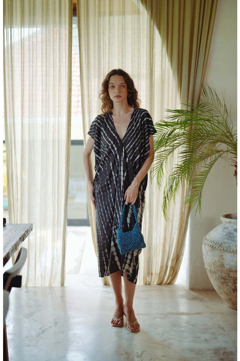 Madella Hand Dyed Kaftan Dress, Alternate, color, Black