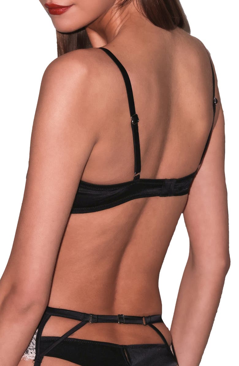 Fleur Du Mal Juliet Lace Trim Underwire Silk Blend Demi Bra, Alternate, color, Black