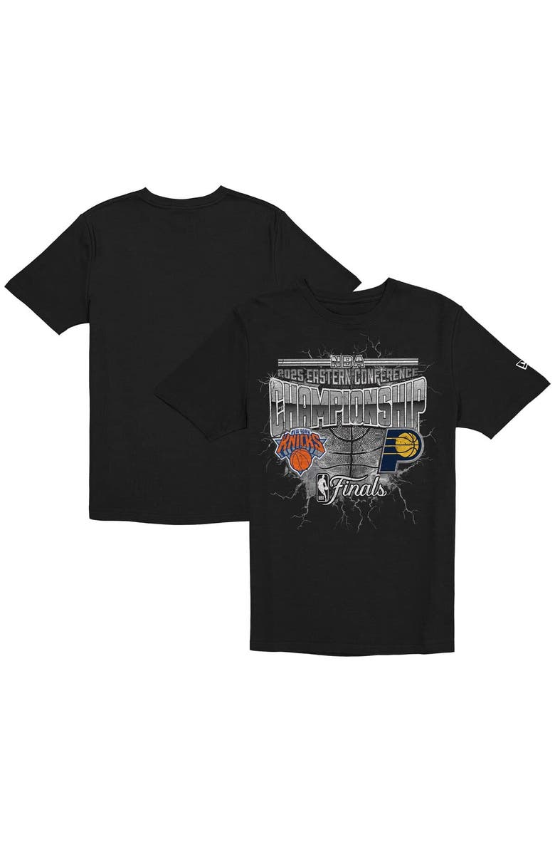 New Era Men's New Era Black Indiana Pacers vs. New York Knicks 2025 Eastern Conference Finals Matchup Distressed Graphic T-Shirt, Alternate, color, 