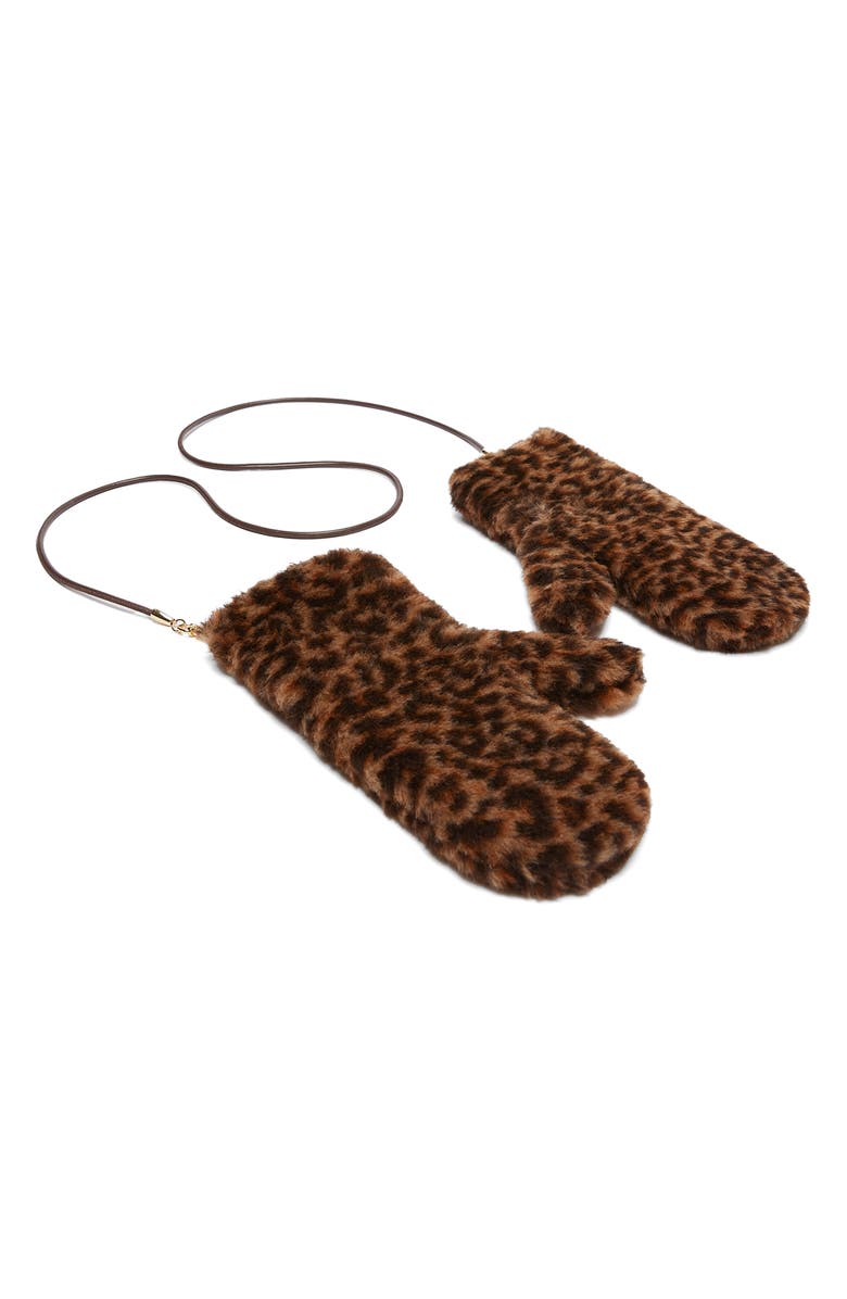 Max Mara Leopard Print Alpaca, Virgin Wool & Silk Mittens, Alternate, color, Beige