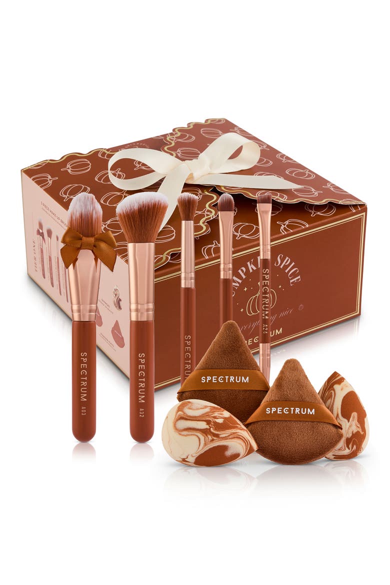 Pumpkin Spice 9-Piece Makeup Brush & Sponge Set, Alternate, color, ORANGE