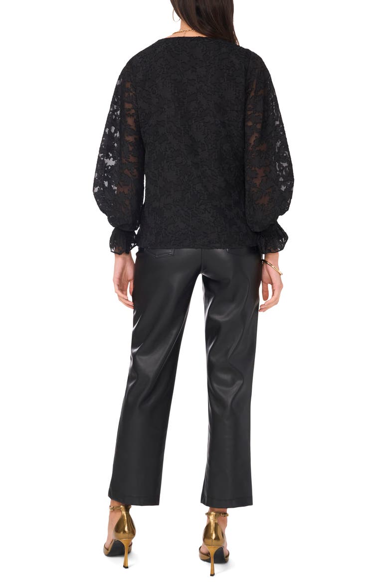 Lace Shirred Cuff Top, Alternate, color, RICH BLACK