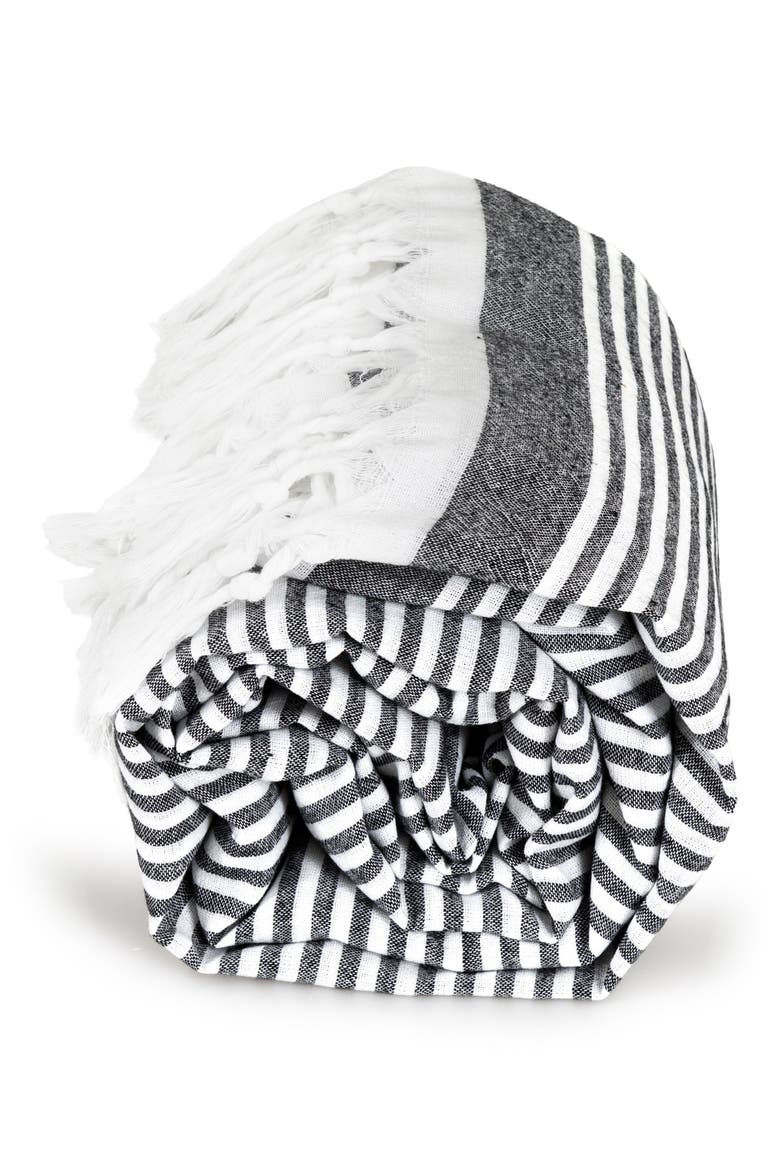 Soft Stripes Turkish Pestemal Towel, Alternate, color, BLACK
