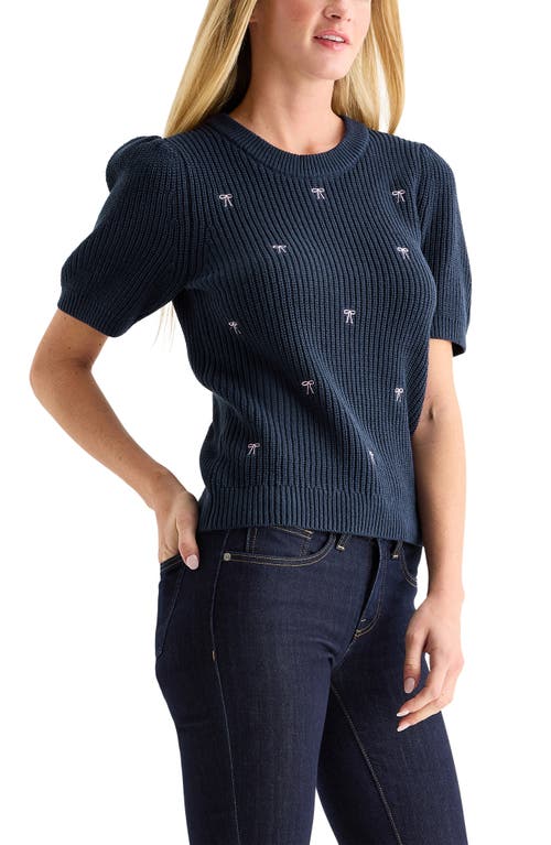 Lucky Brand Bow Embroidered Short Sleeve Sweater In Blue