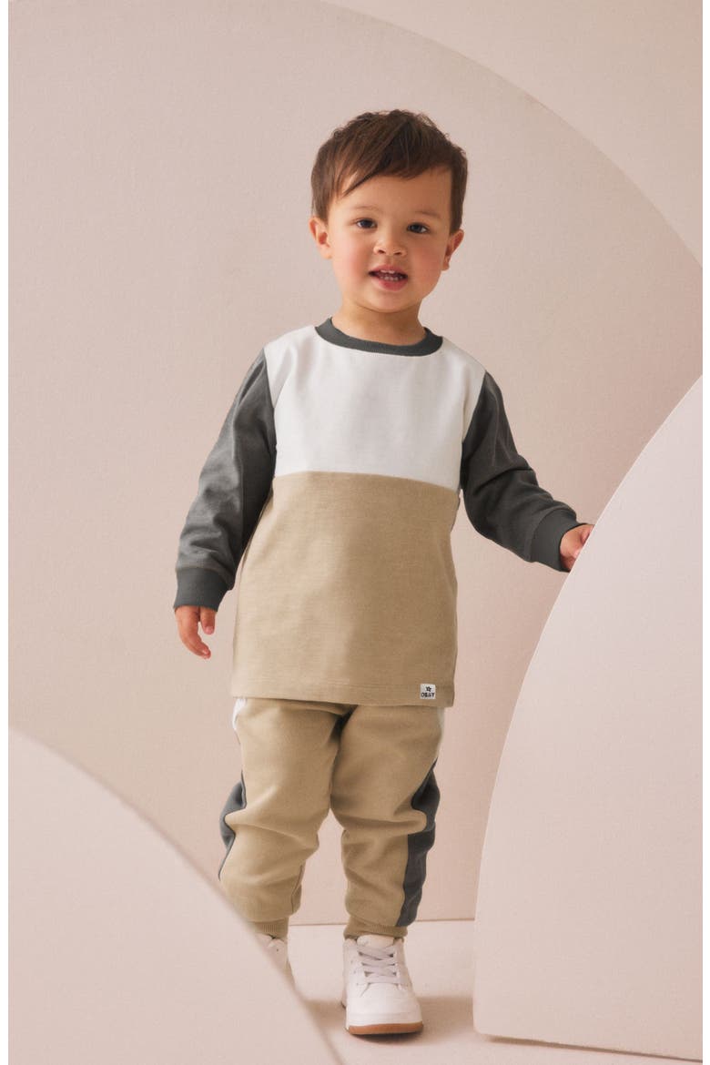 Kids' Colorblock Jersey Sweatshirt & Joggers Set, Alternate, color, NEUTRAL/ GREY