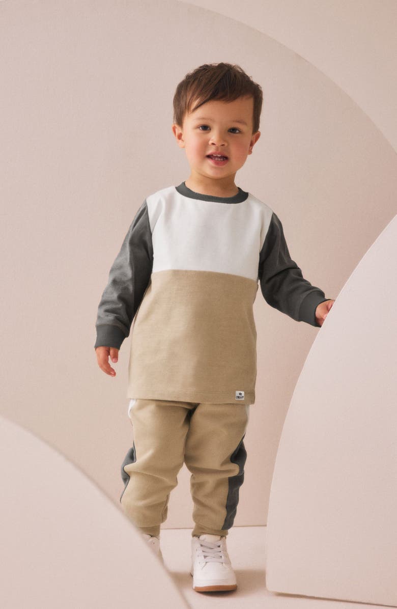 NEXT Kids' Colorblock Jersey Sweatshirt & Joggers Set, Alternate, color, Neutral/ Grey