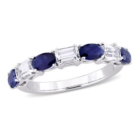 Sapphire & White Sapphire Semi-Eternity Ring 14k