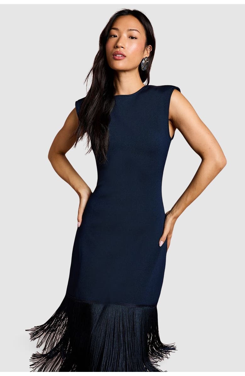 Coast Bandage Knit Fringed Hem Midi Dress, Alternate, color, Navy