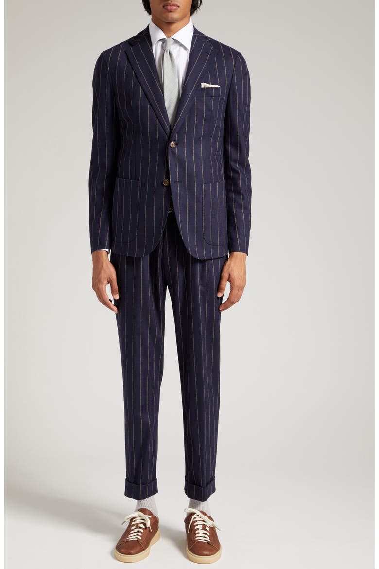Pinstripe Wool & Cashmere Stretch Flannel Suit, Alternate, color, NAVY