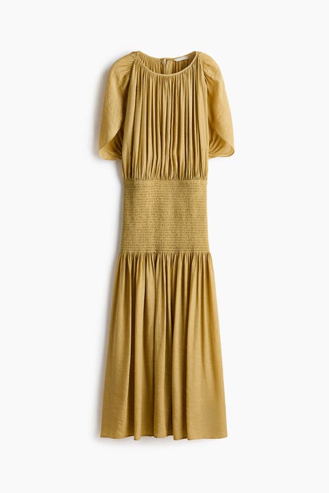 Smocked Cape-detail Dress