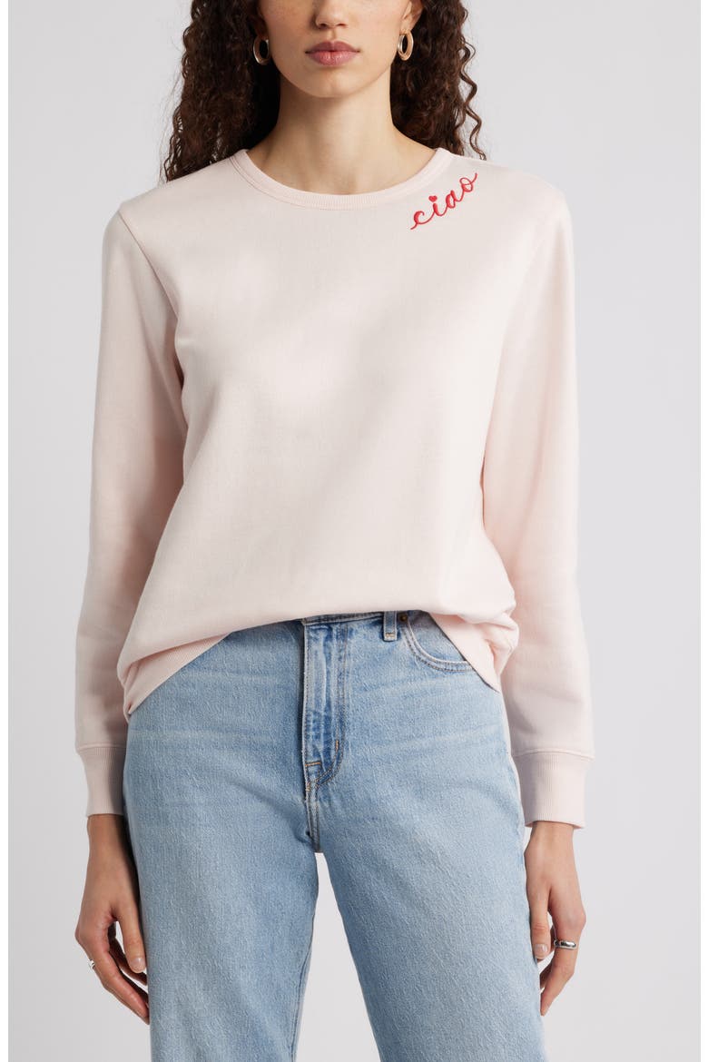 Ciao Embroidered Sweatshirt, Main, color, PINK FRESCO RED CIAO
