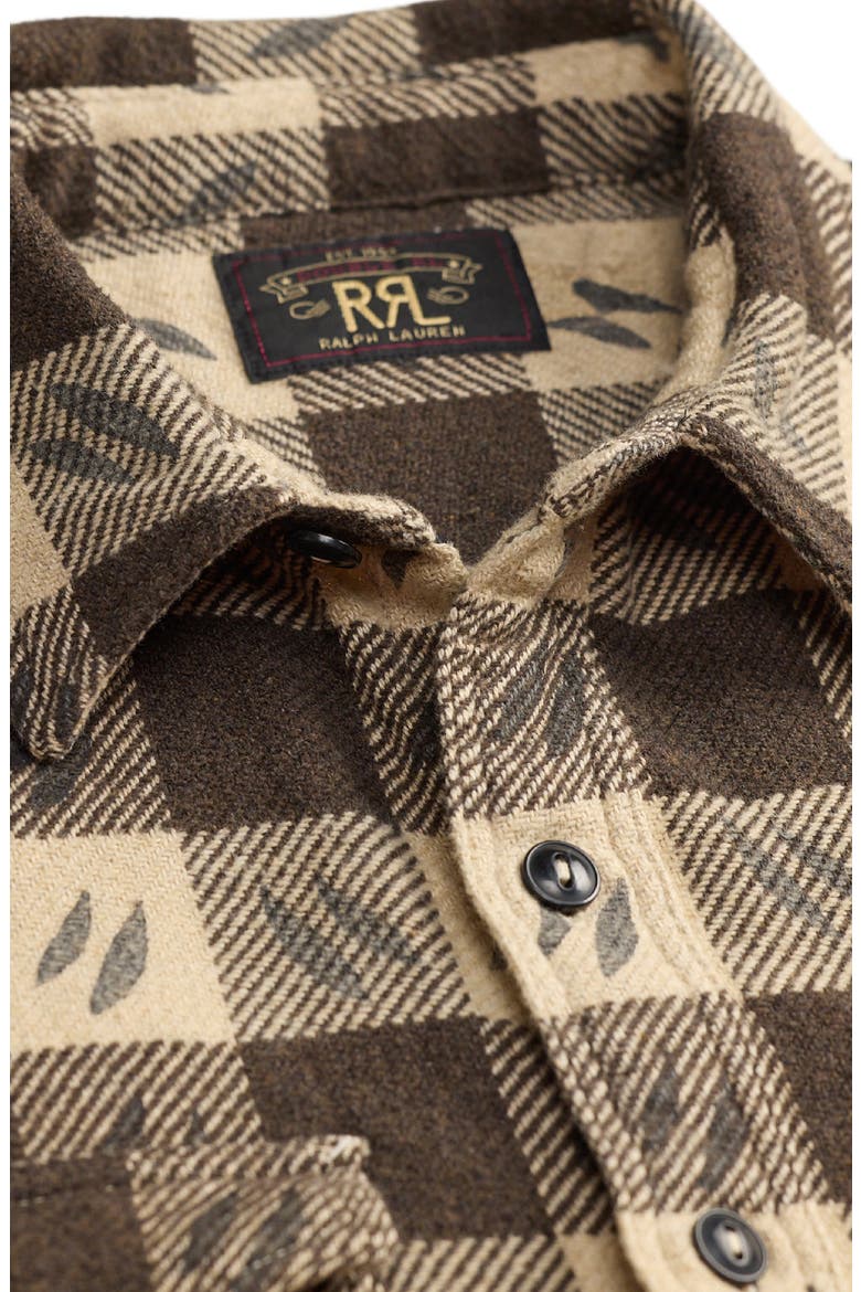 Leaf Print Check Cotton Twill Workshirt, Alternate, color, RL-834 BROWN/ CREAM