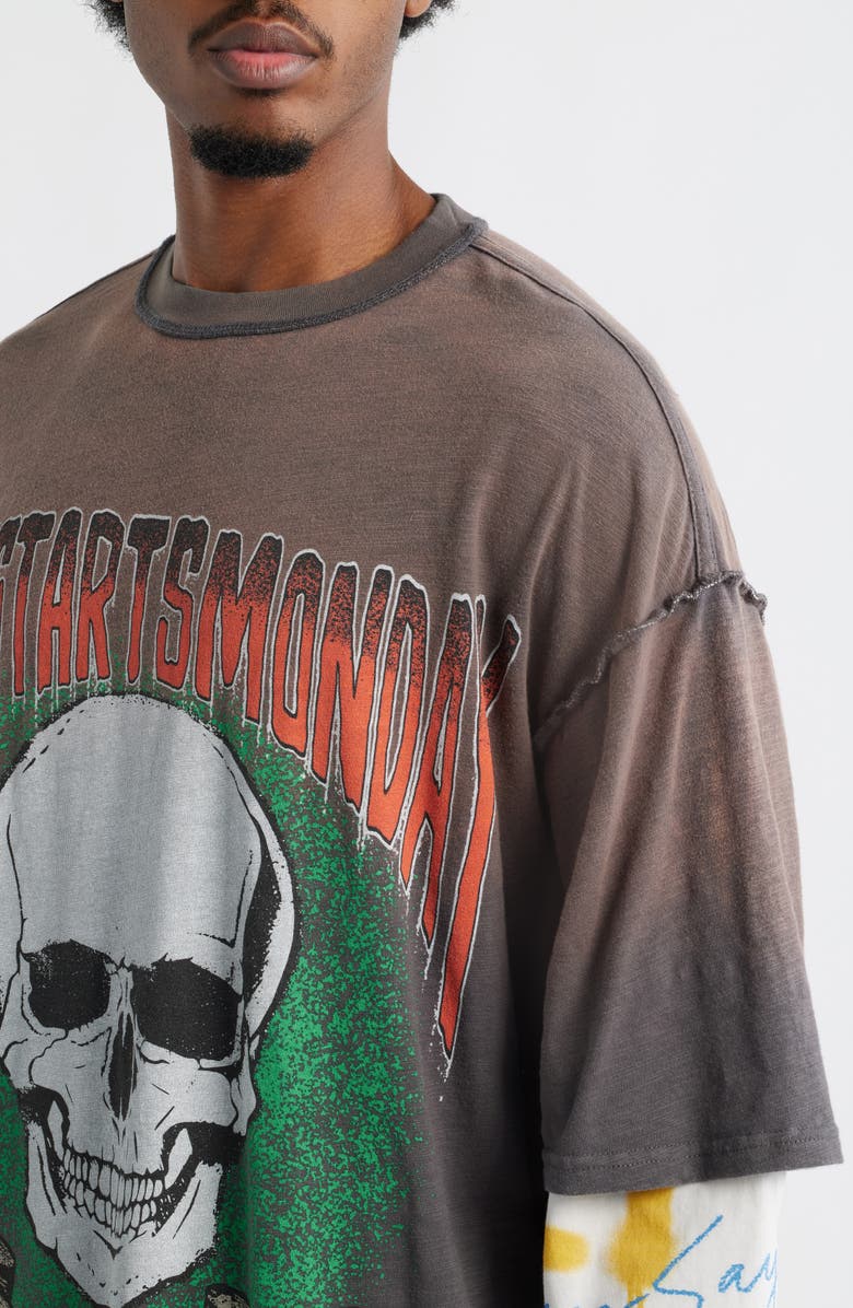 DIET STARTS MONDAY Double Layer Skull Graphic T-Shirt, Alternate, color,