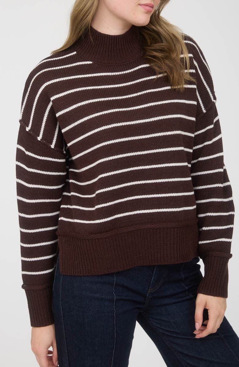 Blu Pepper Stripe Mock Neck Sweater, Main, color, Brown
