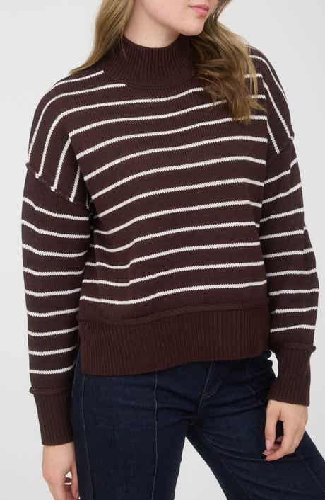 Blu Pepper Stripe Mock Neck Sweater