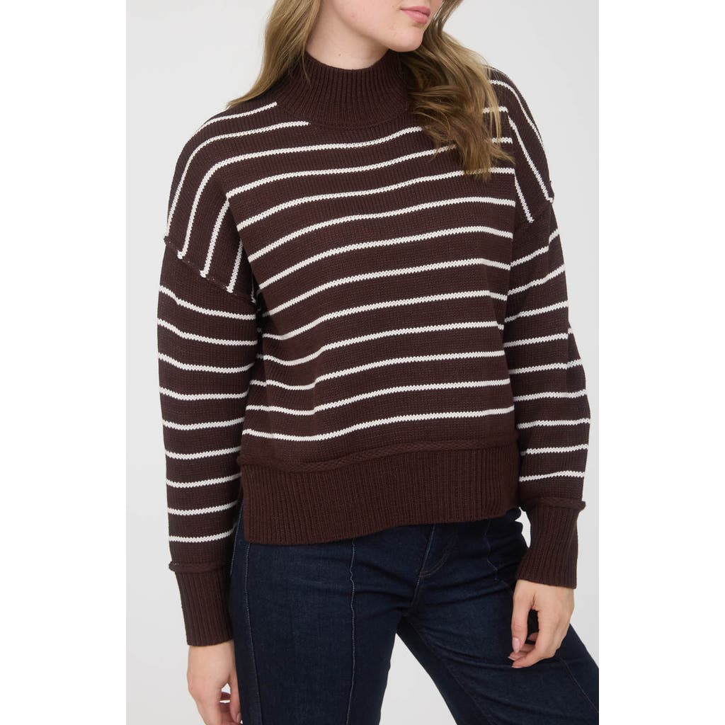 Blu Pepper Stripe Mock Neck Sweater In Brown