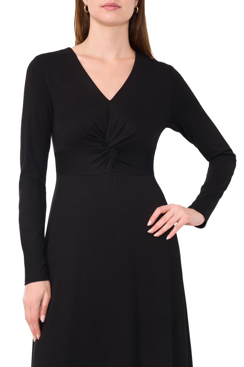 Twist Front Long Sleeve Midi Dress, Alternate, color, RICH BLACK