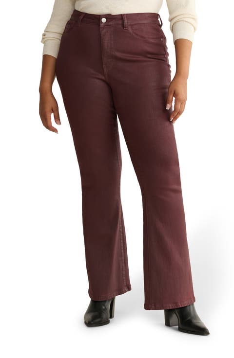 NAO Coated High Waist Bootcut Jeans (Coated Oxblood) (Plus)