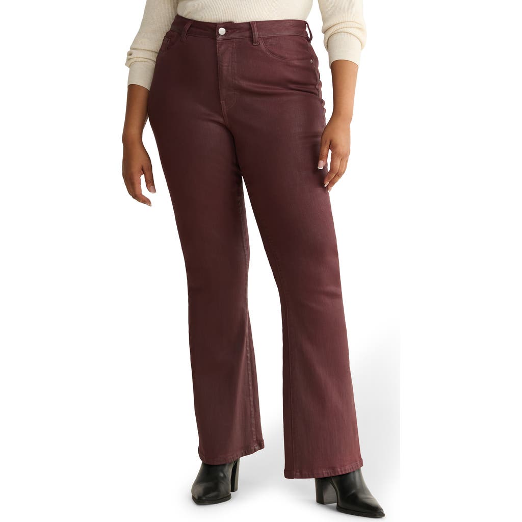 Warp & Weft Warp+weft Nao Coated High Waist Bootcut Jeans In Burgundy