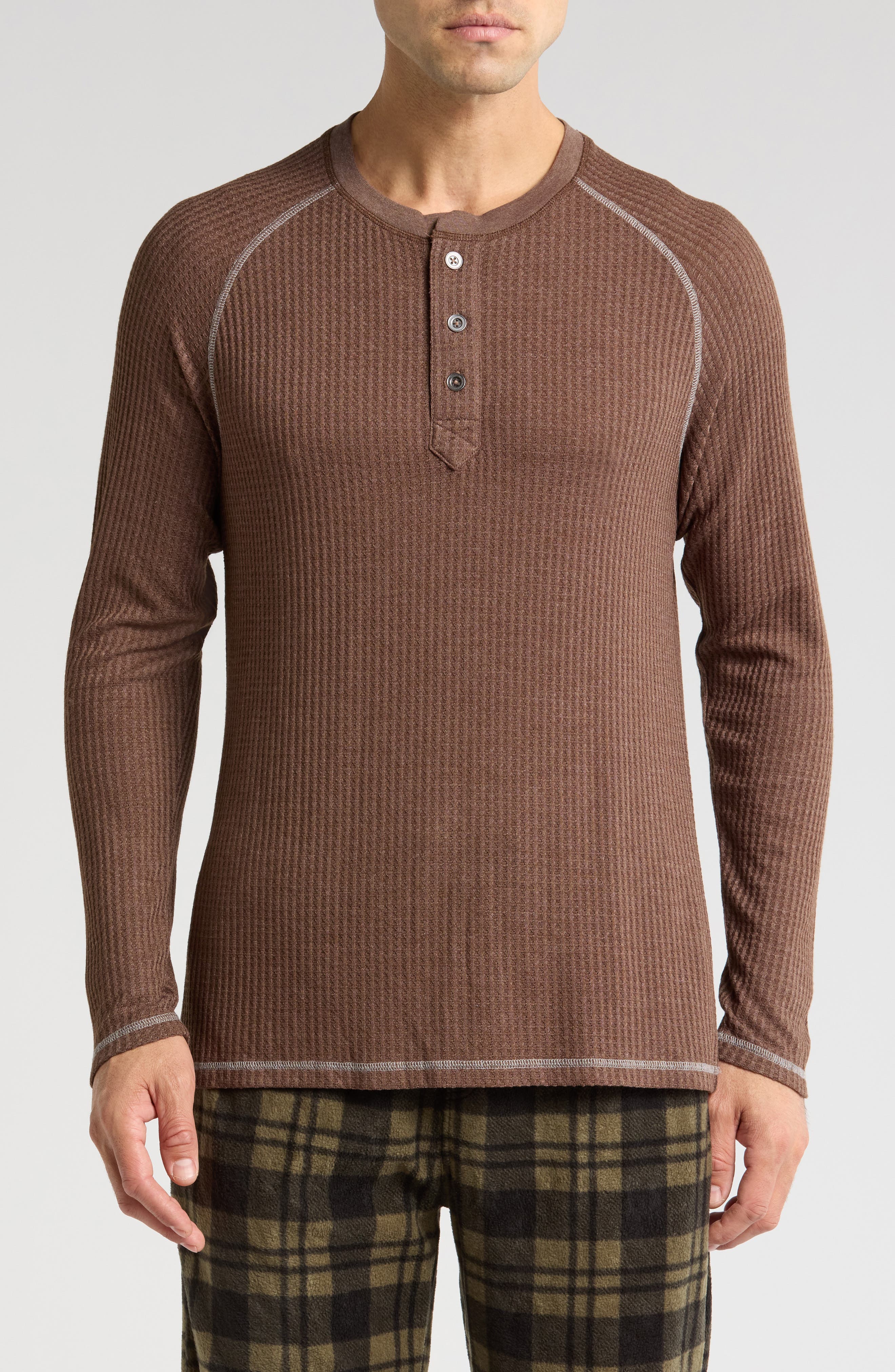 Majestic International Long Sleeve Waffle Knit Henley Pajama Top