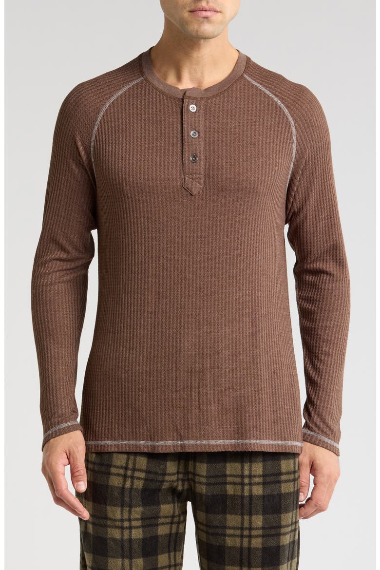 Long Sleeve Waffle Knit Henley Pajama Top, Main, color, MOCHA
