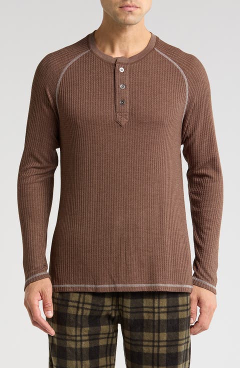 Long Sleeve Waffle Knit Henley Pajama Top