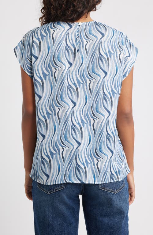 Apny Abstract Print Cap Sleeve Shell In Blue