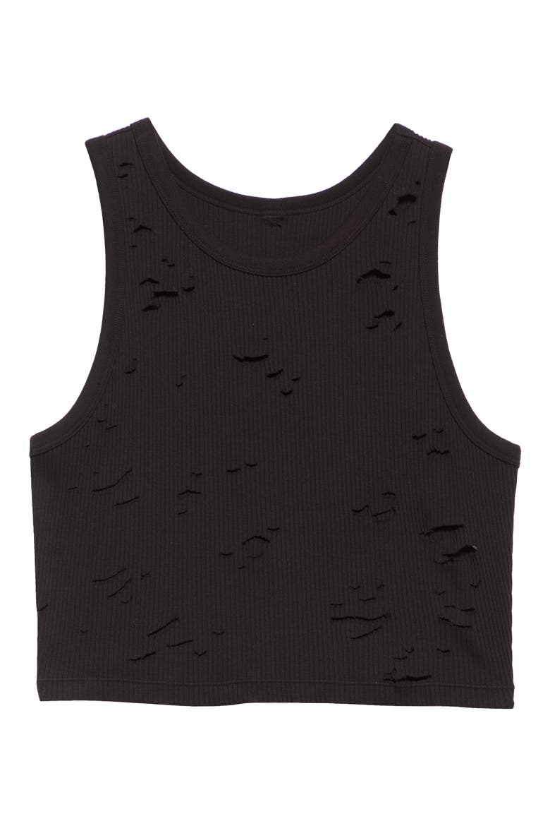Distressed Cotton Crop Tank, Alternate, color, BLACK