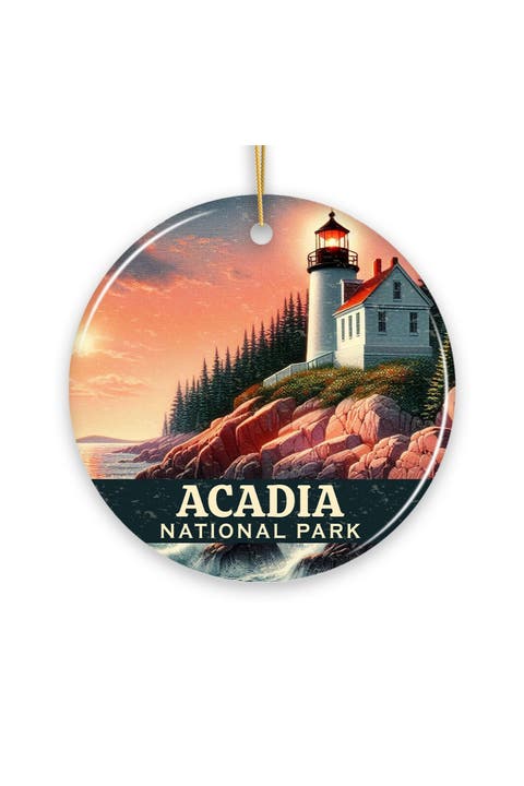 Acadia Coastal Lighthouse Sunset Ornament