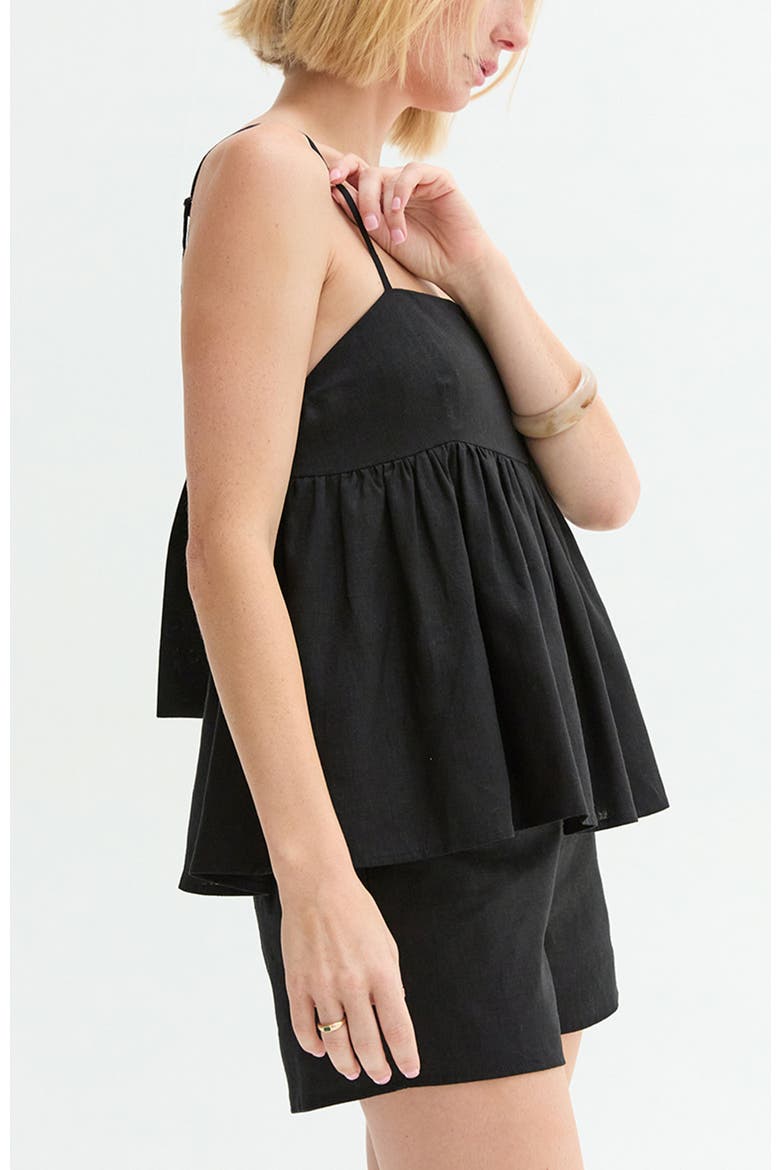 Tie Back Babydoll Linen Blend Top, Alternate, color, Black