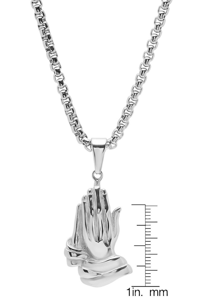 Men's Prayer Hand Pendant Necklace, Alternate, color, METALLIC