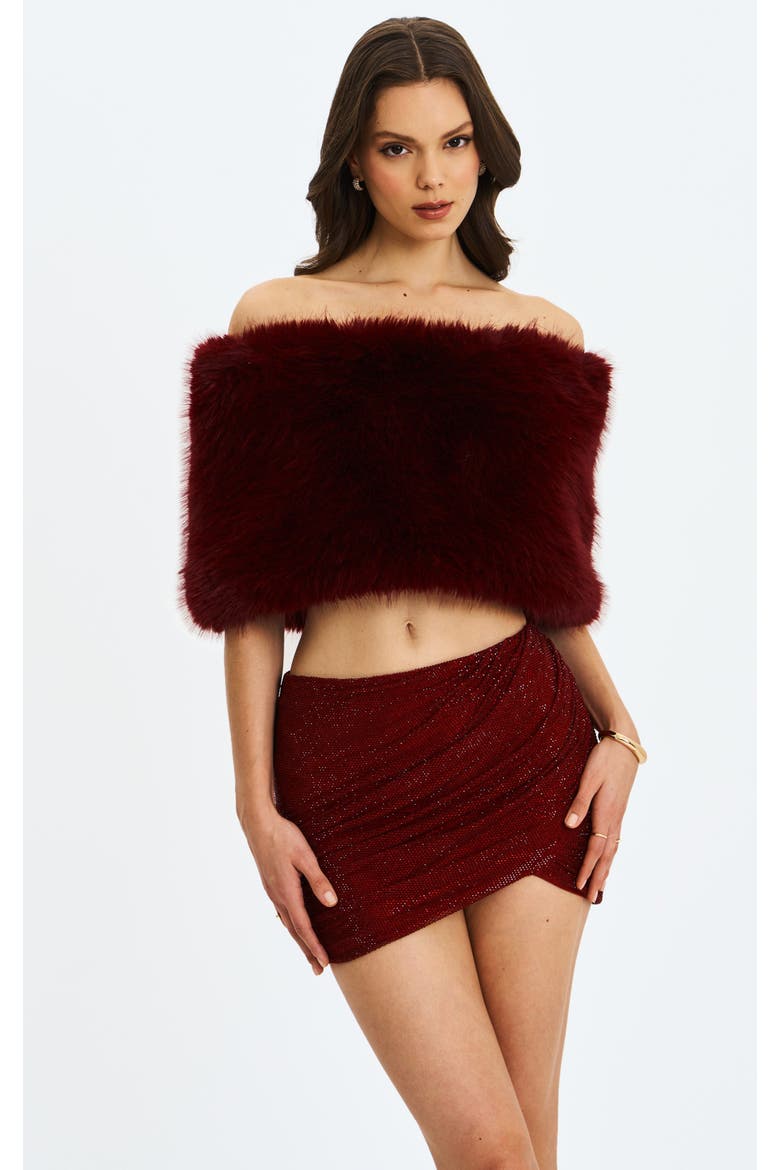 Darla Faux Fur Off-Shoulder Cropped Top, Main, color, Burgundy