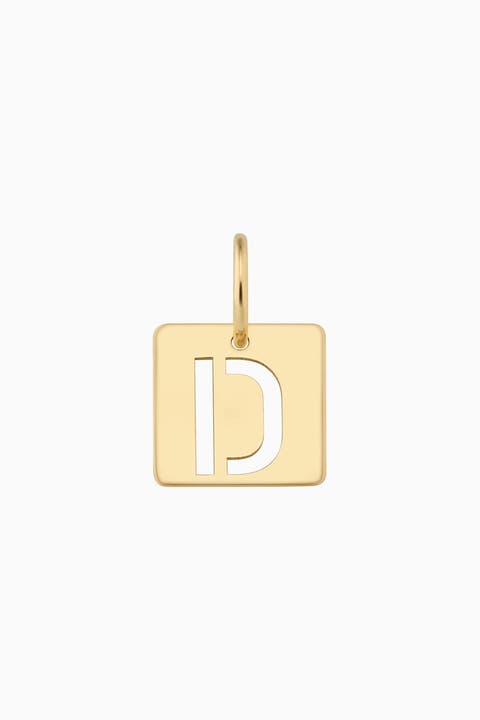 14K Yellow Gold Initial Tile Pendant Charm