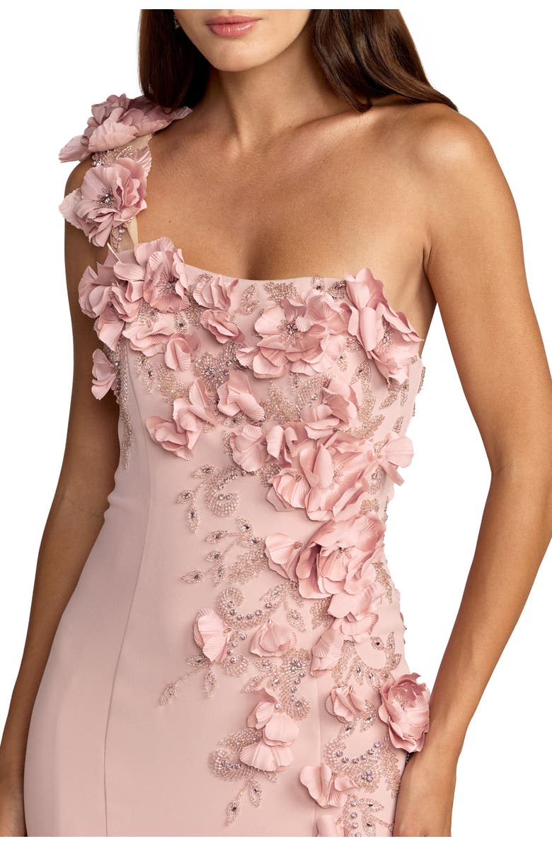 Mac Duggal Crepe One Shoulder Floral Embellished Mermaid Evening Gown, Alternate, color, Mauve