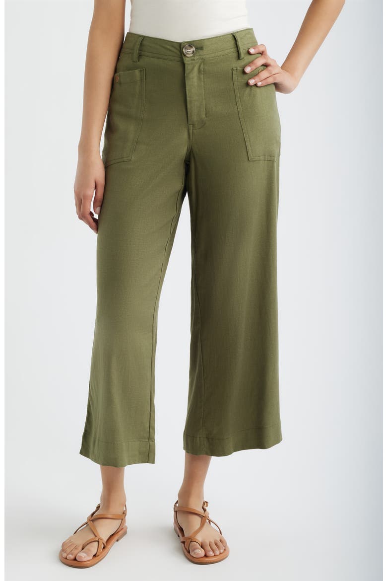 Patch Pocket Crop Wide Leg Pants, Main, color, OLIVE