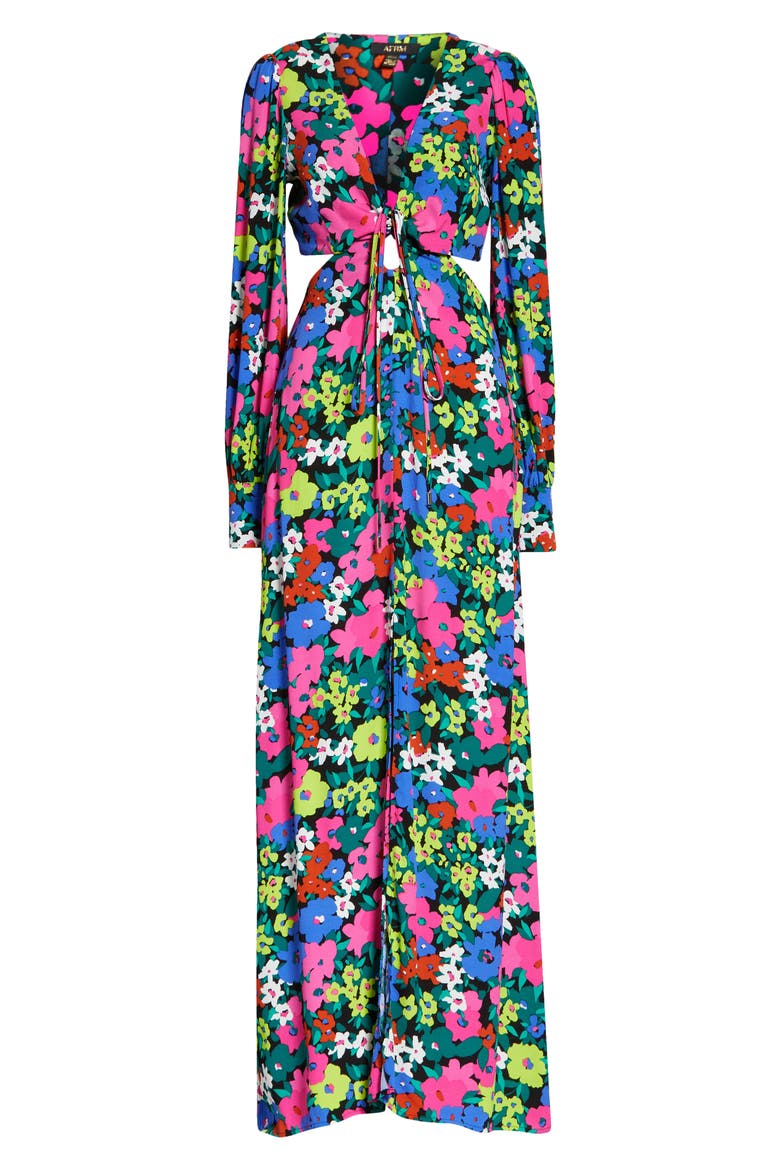 Dialli Cutout Long Sleeve Maxi Dress, Alternate, color, NEON NIGHT GARDEN