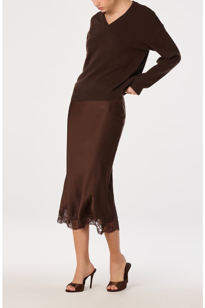 Blossom Lace Hem Midi Skirt, Alternate, color, BROWN