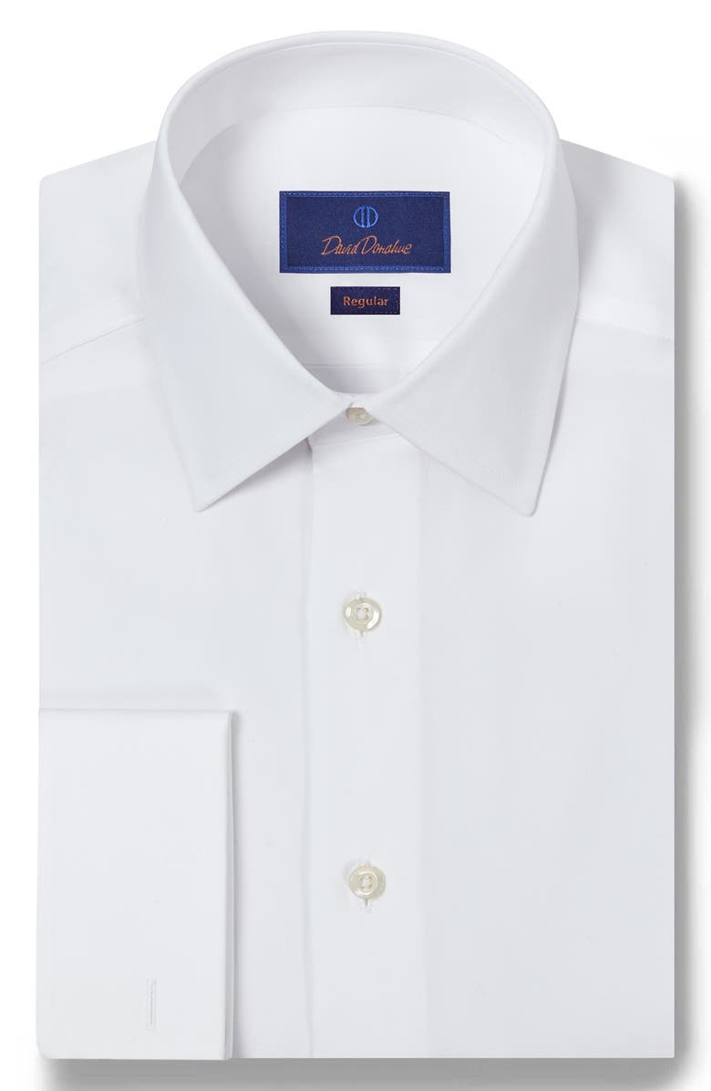 David Donahue Regular Fit French Cuff Cotton Broadcloth Dress Shirt, Main, color, White
