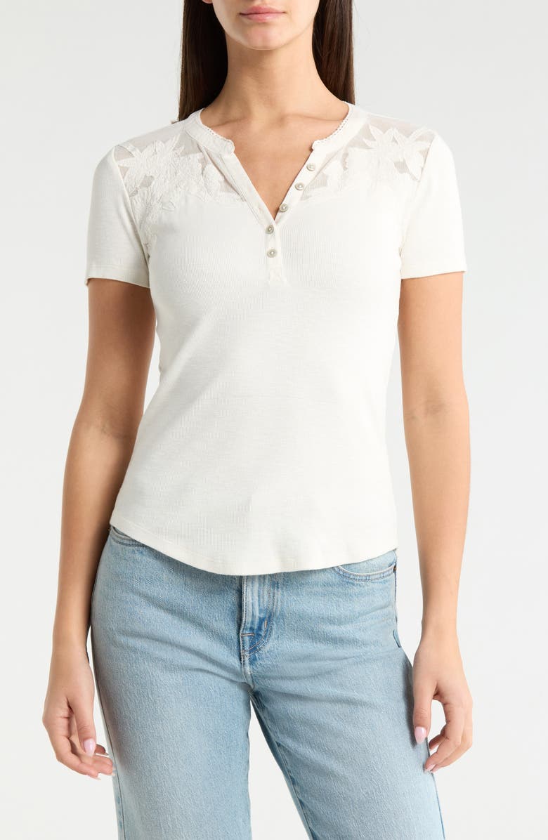 Lucky Brand Cutwork Henley Top, Main, color, Whisper White