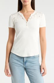 Lucky Brand Cutwork Henley Top