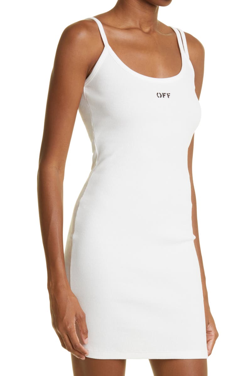 Off-White Logo Stamp Rib Stretch Cotton Tank Dress, Alternate, color,