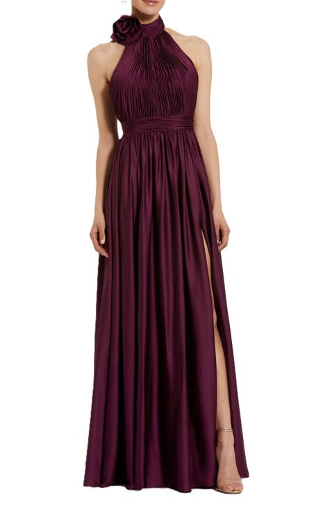 Rosette Halter Chiffon Evening Gown