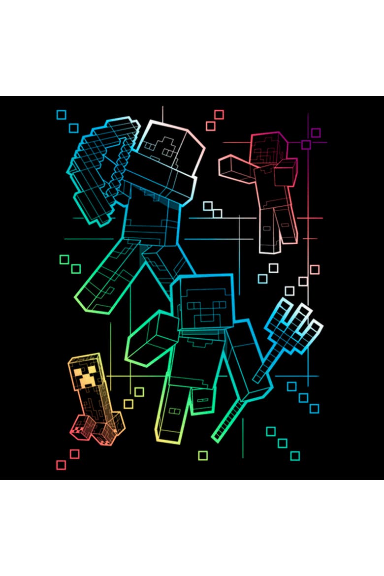 Boy's Minecraft Rainbow Characters Lines  Graphic T-Shirt, Alternate, color, Black